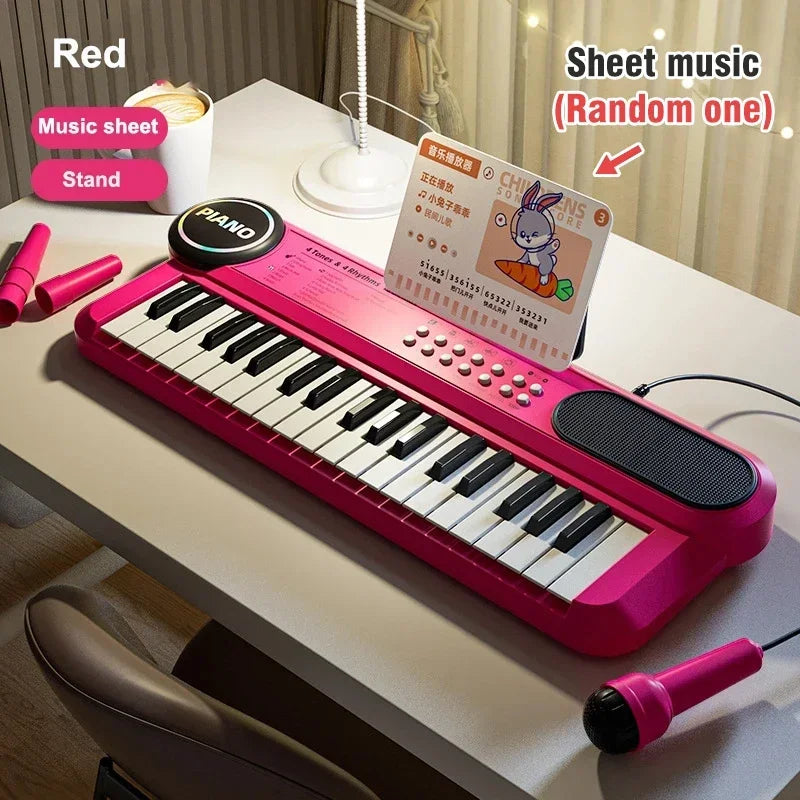 Kids Electric Piano 37 Baby Keyboard with Microphone Singing Songs Development Educational Toy Musical Instrument Games Children Red