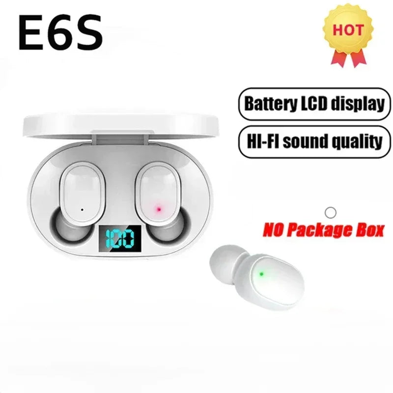 E6S TWS Bluetooth Earphones Wireless Noise Cancelling Headset with Microphone Waterproof In-Ear Earbuds for Sports And Video Game white