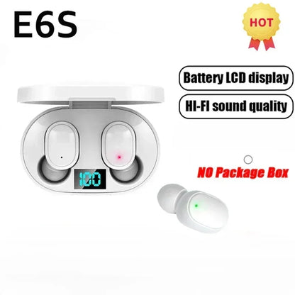 E6S TWS Bluetooth Earphones Wireless Noise Cancelling Headset with Microphone Waterproof In-Ear Earbuds for Sports And Video Game white