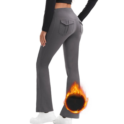 Women's High Waisted Flared Yoga Pants with Pockets Tummy Control Bootcut Leggings for Gym Fitness Casual Wear Light greyThermal