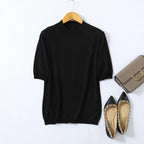 Birdtree, Woman Basic Sweaters, 70% Spun Silk and Cotton Blend O Neck Pullovers, Fall Winter Solid Bottoming Shirts T61715JF Black China Mainland