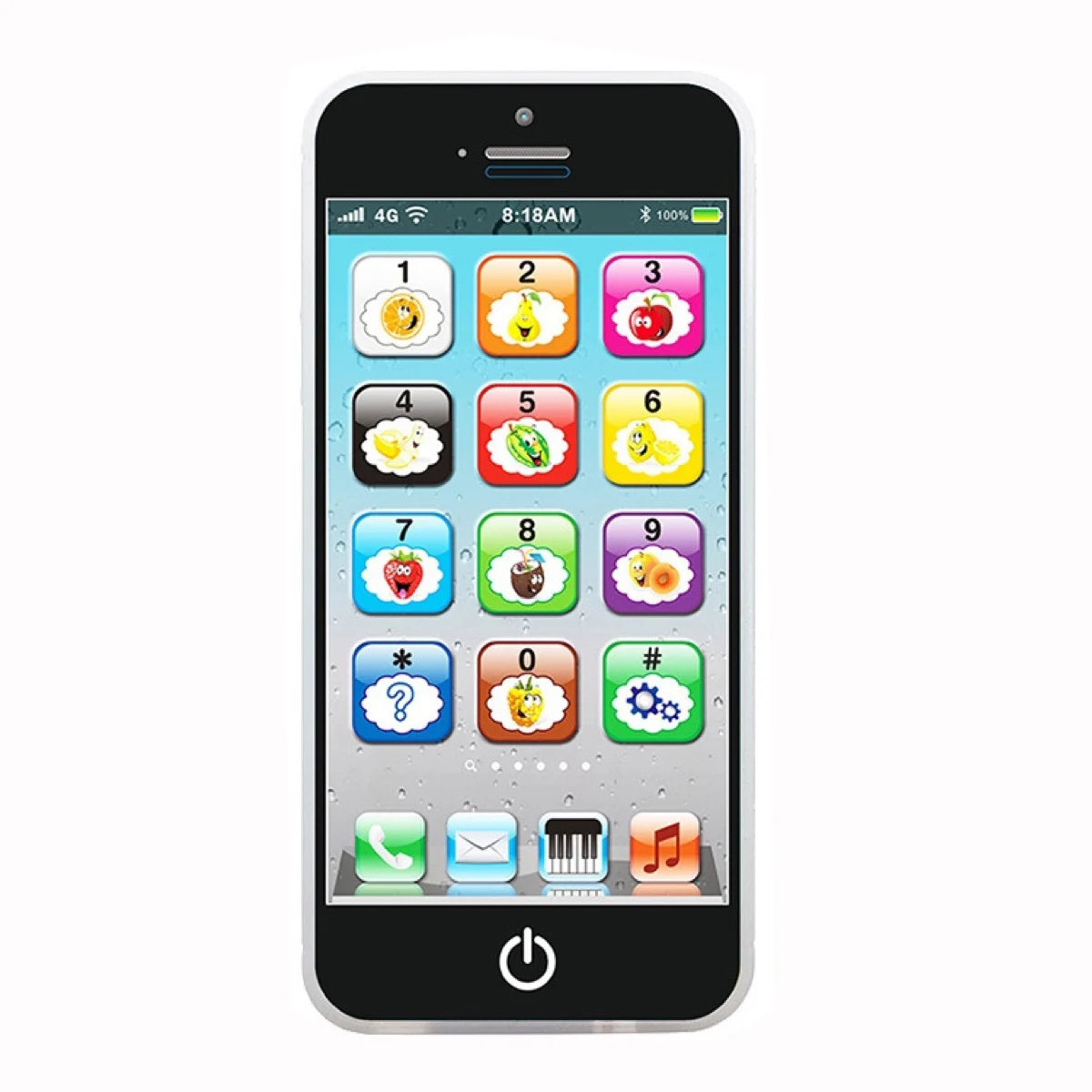 Kids Fun Learning Play Phone - Interactive Simulation, Numbers & Fruits, 12 Educational Keys - Fosters Cognitive Skills, Built-i black