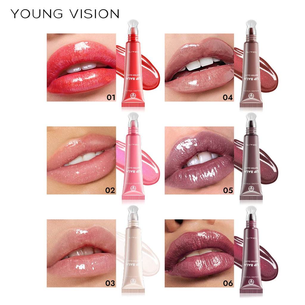 YOUNG VISION 6 Colors Fine Shimmering Hydrating Pipe Lip Gloss Moisturizing Crystal Gloss Lip Gloss Layering Lip Makeup