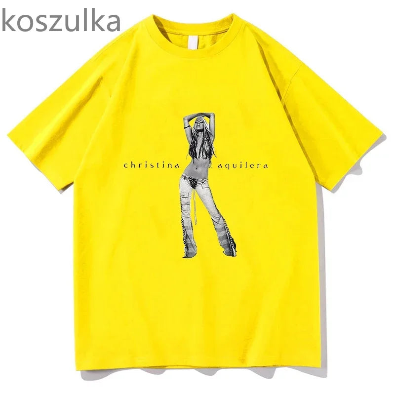 The 25th Anniversary of Christina Aguilera T-Shirt Unisex Fashion Men Women 100% Cotton Tee Shirt Graphic Aesthetic Tops Clothes H867-yellow