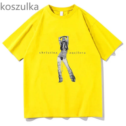 The 25th Anniversary of Christina Aguilera T-Shirt Unisex Fashion Men Women 100% Cotton Tee Shirt Graphic Aesthetic Tops Clothes H867-yellow