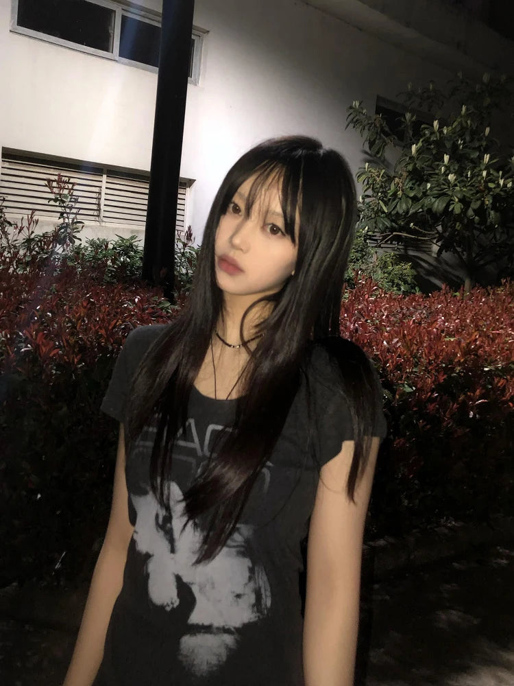 Seeslim Hotsweet Print Letter Graphic T Shirts Woman Clothes Short Sleeve Summer Tops 2000s Clothes Y2k Goth Tees Female Chic