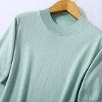Birdtree, Woman Basic Sweaters, 70% Spun Silk and Cotton Blend O Neck Pullovers, Fall Winter Solid Bottoming Shirts T61715JF