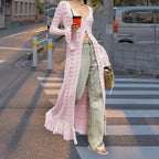 Women Knit Dress Long Sleeve Button Closure Cardigan Hollow Out Long Dress Top for Daily Street Summer Fall
