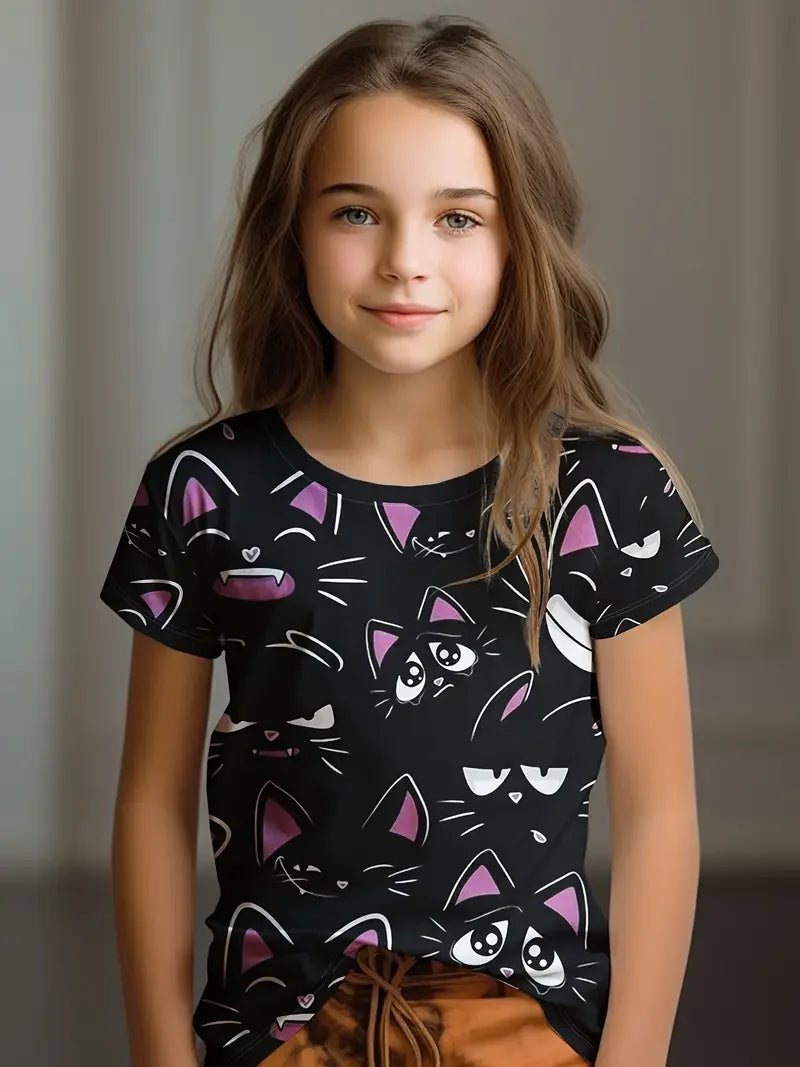 Kawaii Cat Cartoon T-Shirt S35TX3378 CHINA