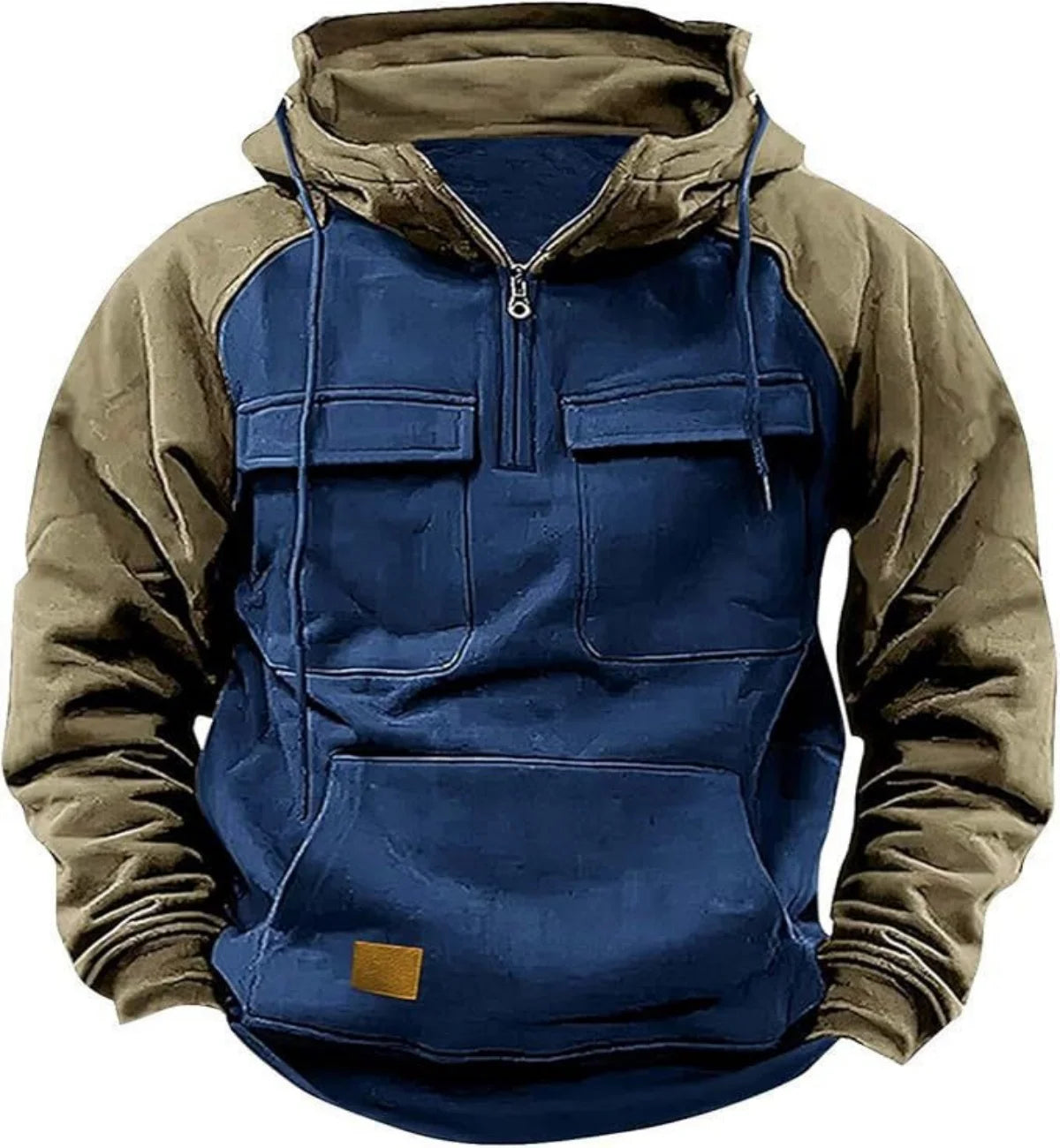 Men's Casual Hooded Sweatshirt Autumn Winter Fashionable Loose Workwear Multiple Pockets Youthful Design Long-Sleeved Hoodie Sapphire blue China Mainland