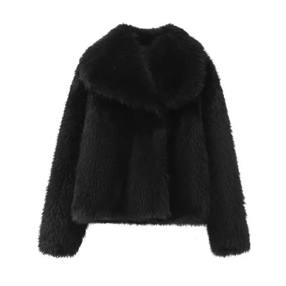 Women's fur coat short style fashion imitation fox hair whole fur coat autumn winter new casual lady jacket black