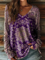 Vintage Women's T-Shirt Floral Graphic Plants Elegant Fashion Tee Long Sleeve T-shirts V-Neck Regular Tops Pullover Fall Winter AF2593LAQED41CW