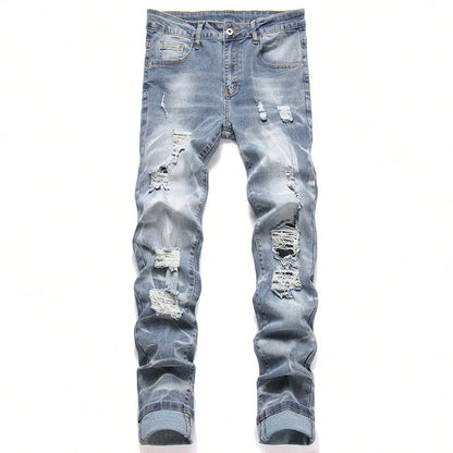 Fashion Men's Jeans Pants Stretch Dark Blue Skinny Jeans For Men Casual Slim Fit Denim Pants Korean Style Male Trousers Jeans Blue