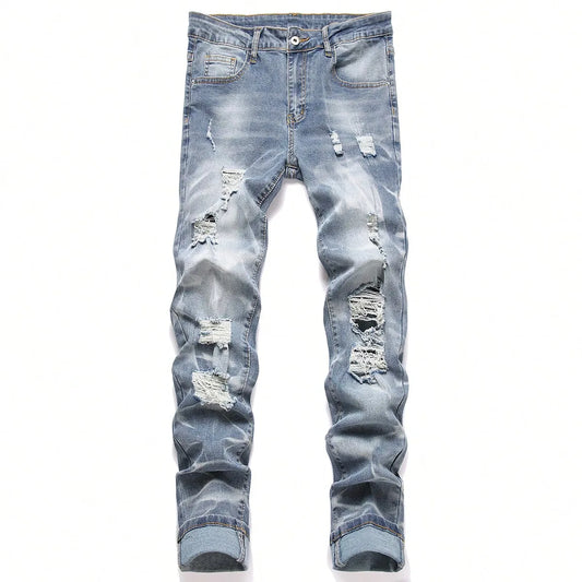 Fashion Men's Jeans Pants Stretch Dark Blue Skinny Jeans For Men Casual Slim Fit Denim Pants Korean Style Male Trousers Jeans Blue