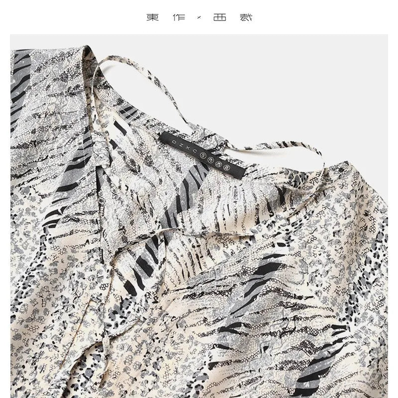 Animal Fiber Fabric~Women's Ruffled Mulberry Silk Dress with a Unique Design, Niche Style Long Silk Dress