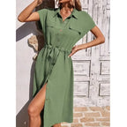 Summer Shirt Collar Waist Skirt