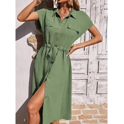 Summer Shirt Collar Waist Skirt