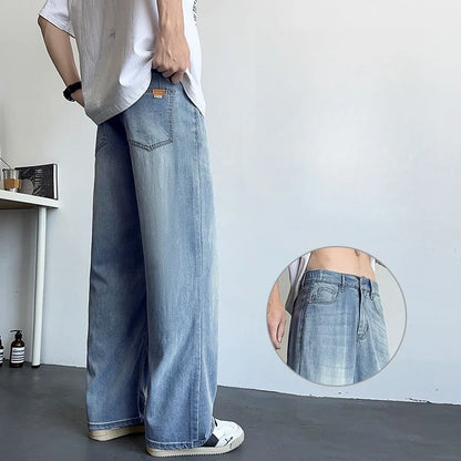 Men's Korean Streetwear Baggy Jeans — Wide Leg, Low Waist, Light Wash