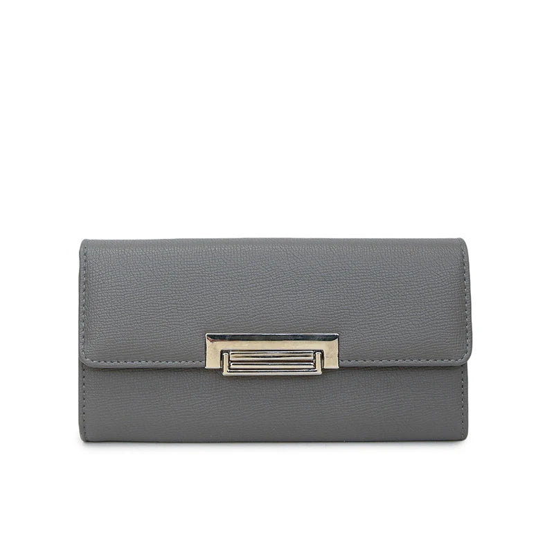 Women Wallet PU Leather Female Purse Fashion Solid Color Minimalist Coin Pocket Long Design Clutch Ladies Business Money Bag GRAY