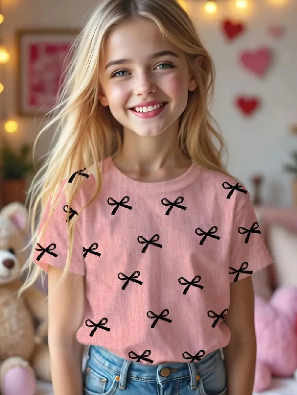Kids Clothes Children's T-Shirt Girl Short Sleeve Top Cartoon Bow Kawaii Girls Summer Clothes Child T-Shirt Children's Clothing TXS00ZMA