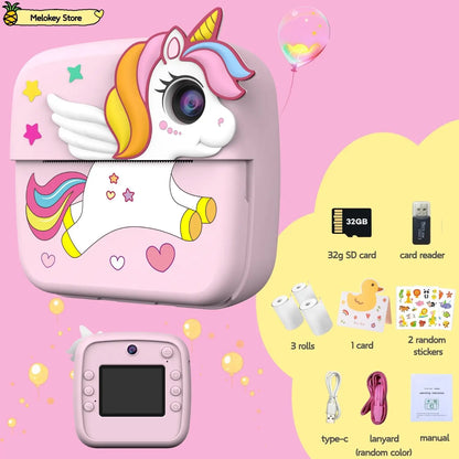 Kids Photo Camera Printer with Game Cute Pink Blue Mini Digital Video Child Instant Print Camera 4-12 Years Kids Girls Boys Gift Rainbow-Set3