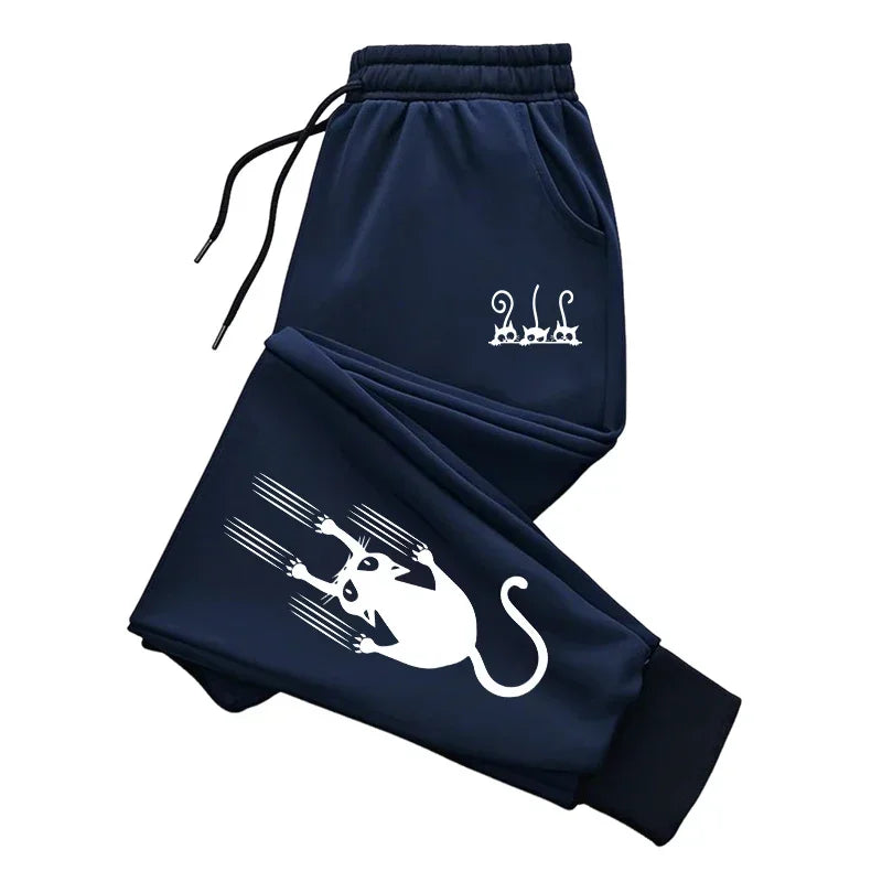 Cute Cat Print Sweatpants for Woman All Season Daily Casual Sporty Jogging Pants Girls Home Outdoor Comfort Breathable Trousers Navy