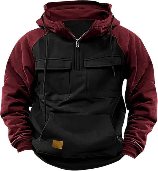 Men's Casual Hooded Sweatshirt Autumn Winter Fashionable Loose Workwear Multiple Pockets Youthful Design Long-Sleeved Hoodie black China Mainland