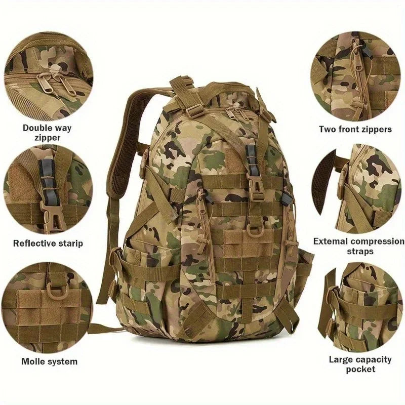 40L Tactical Backpack for Men Camping Hiking Backpacks Reflective Outdoor Travel Bags Survival Molle Climbing Rucksack Bag