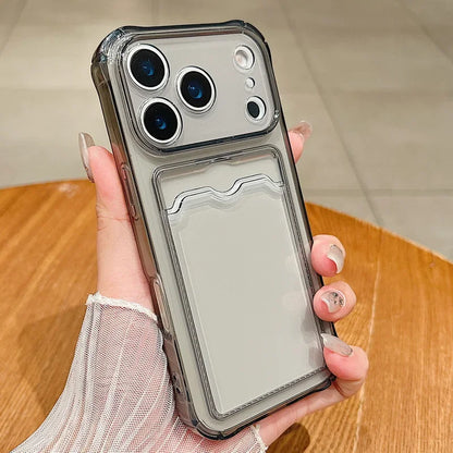 Card Slot Pocket Phone Cases For iPhone 17 17Air Air 17Pro Pro Max 17ProMax Shockproof Transparent Silicone Soft TPU Cover Capa Grey
