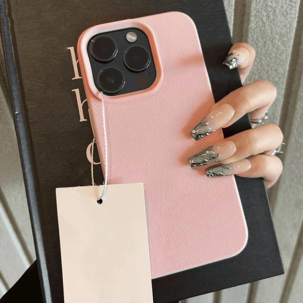 Leather TPU Phone Case For iPhone 17 Pro Max 16 13 11 15 14 Plus 12 17 Air 17Promax 16promax Shockproof Soft Funda Cover Coque Pink