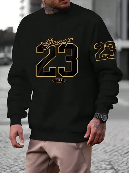 23 USA Art Letter Design Man Clothes Street Style Fleece Sweatshirts Autumn Casual Hoodies Fashionable Crewneck Pullovers black23