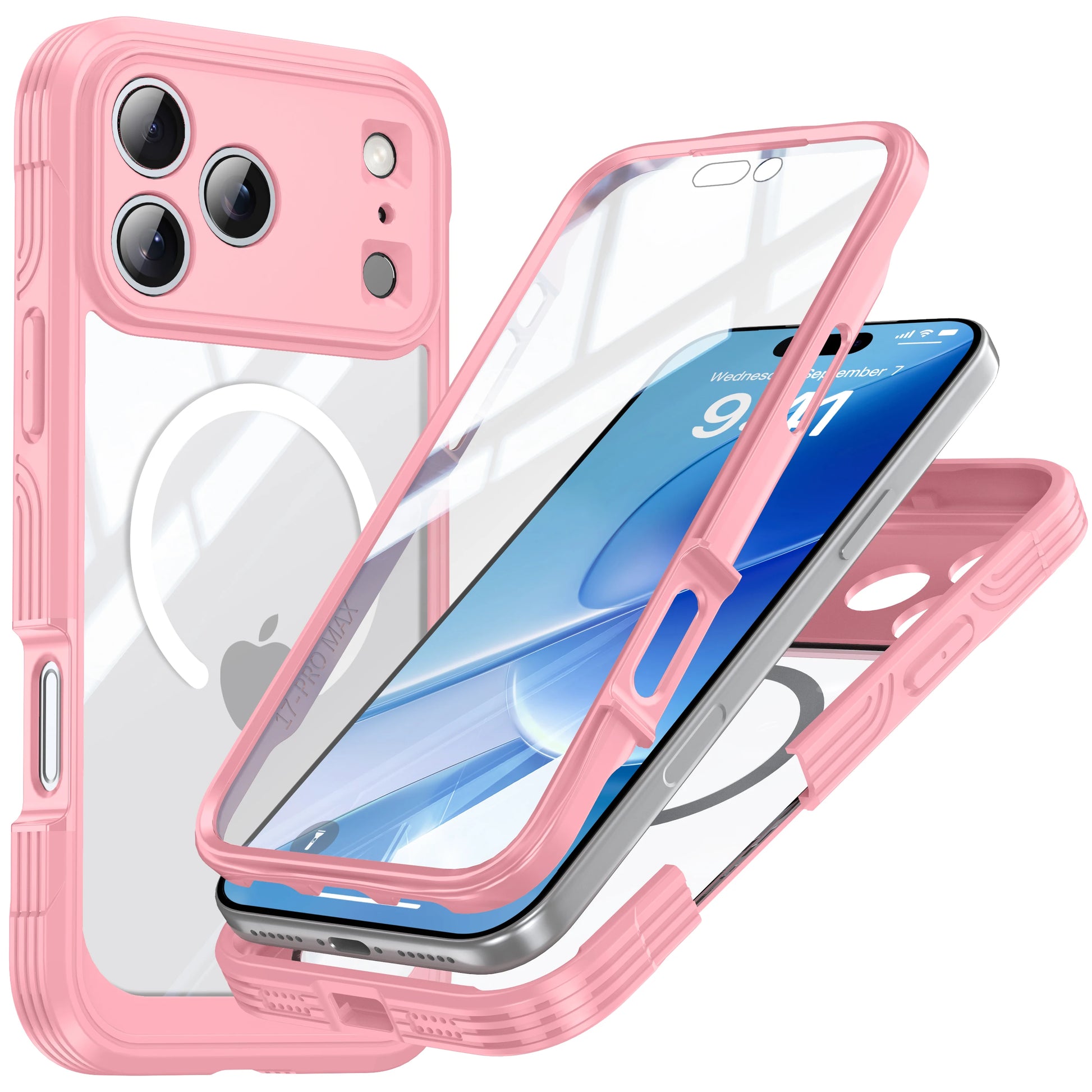 Brand new color magnetic shockproof and dustproof transparent phone case - Compatible with iPhone 17/17 Air/17 Pro/17 Pro Max Pink