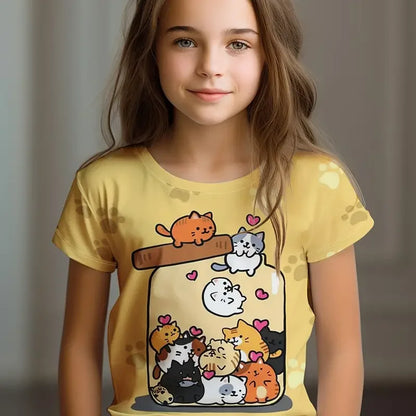 Kawaii Cat Cartoon T-Shirt