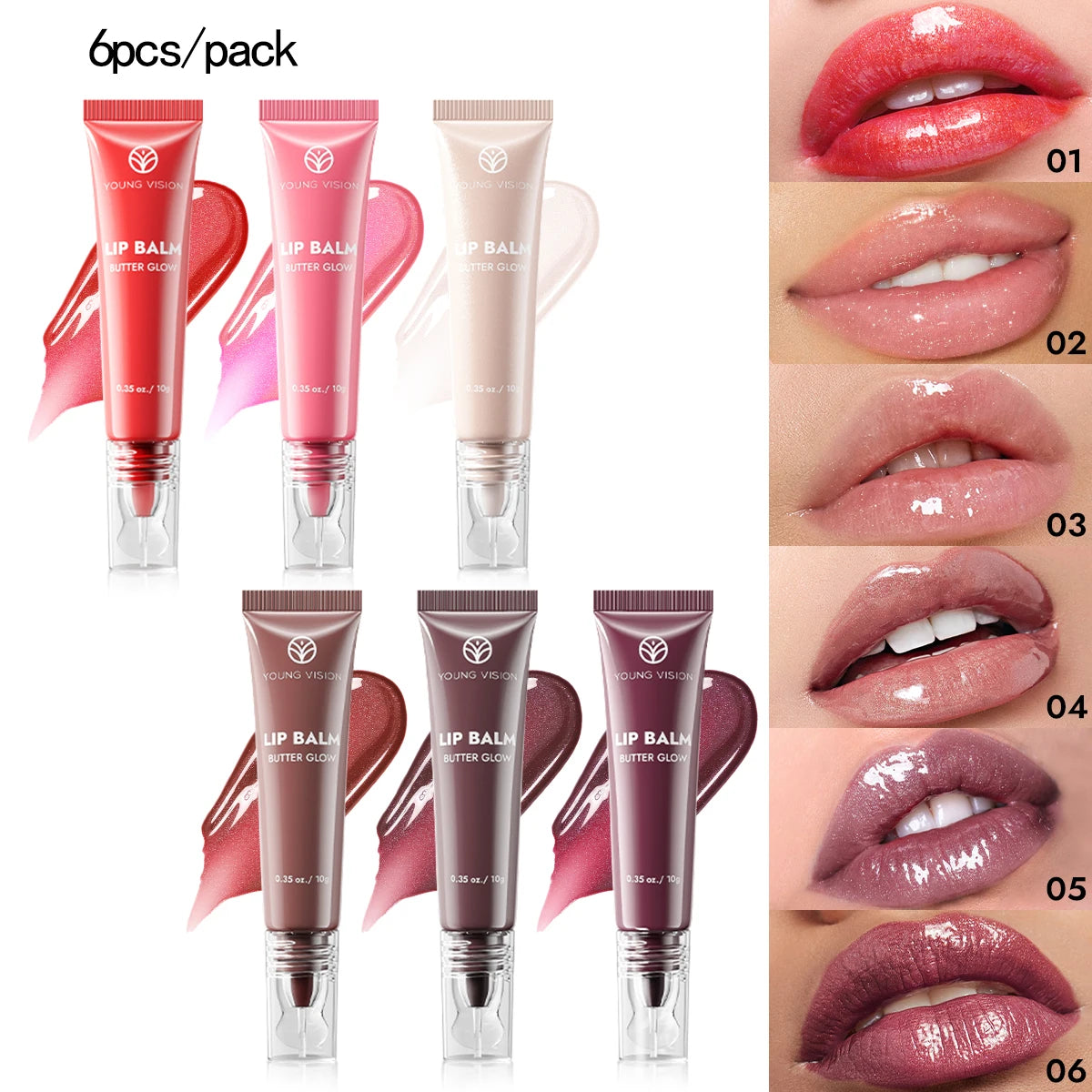 YOUNG VISION 6 Colors Fine Shimmering Hydrating Pipe Lip Gloss Moisturizing Crystal Gloss Lip Gloss Layering Lip Makeup 8167-MIX