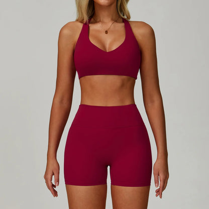 2-3PCS Yoga Suit Women Tracksuit Sports Bra High Waist Leggings Shorts Outfit Gym Set Fitness Push Up Workout Clothes Sportswear Rose red Set 4 China Mainland
