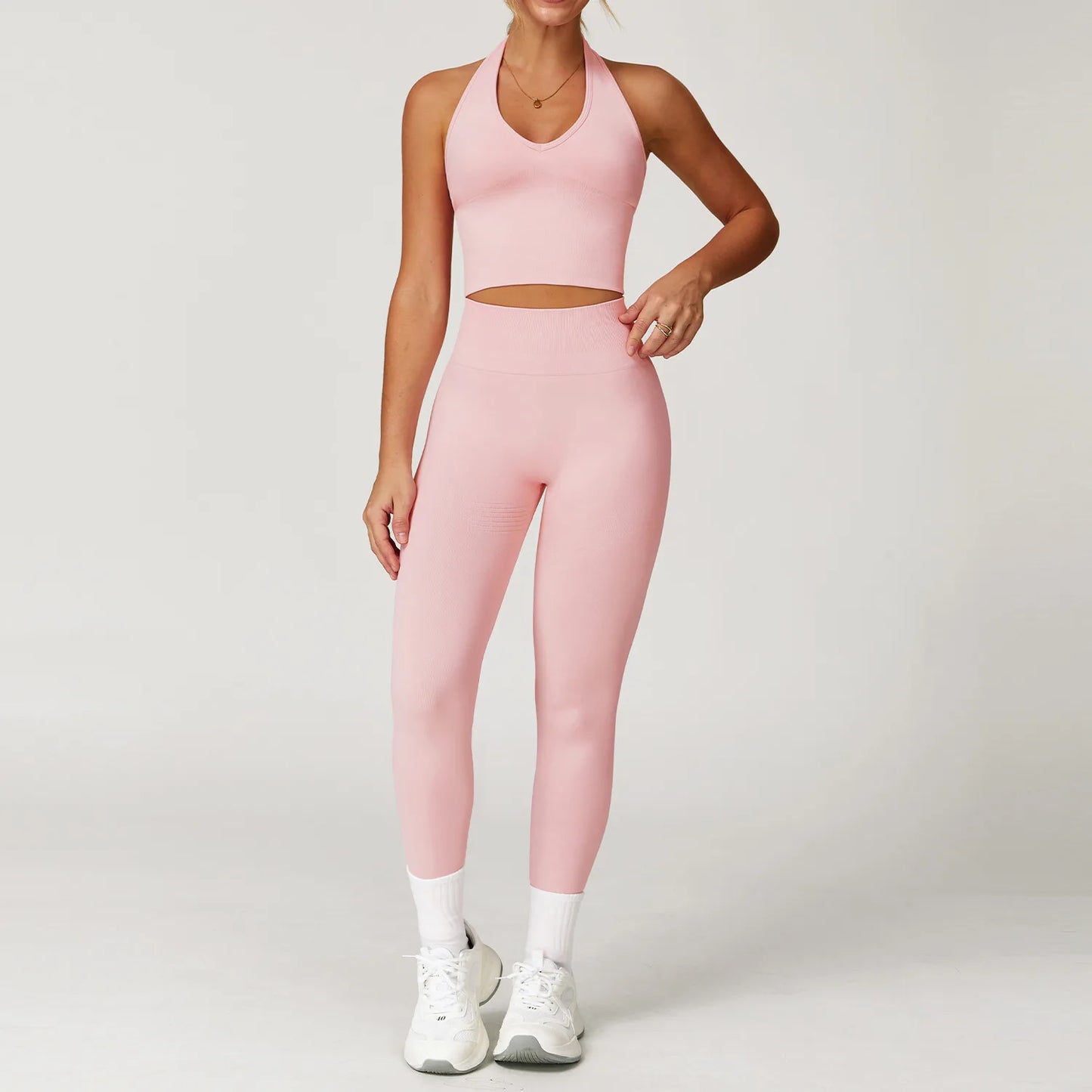 2/3/4PCS Yoga Set Gym Clothes Sportswear Seamless Yoga Suits For Women Fitness Long Sleeved Tracksuits Sports Bra Gym Leggings Peach Powder Set 6 China Mainland