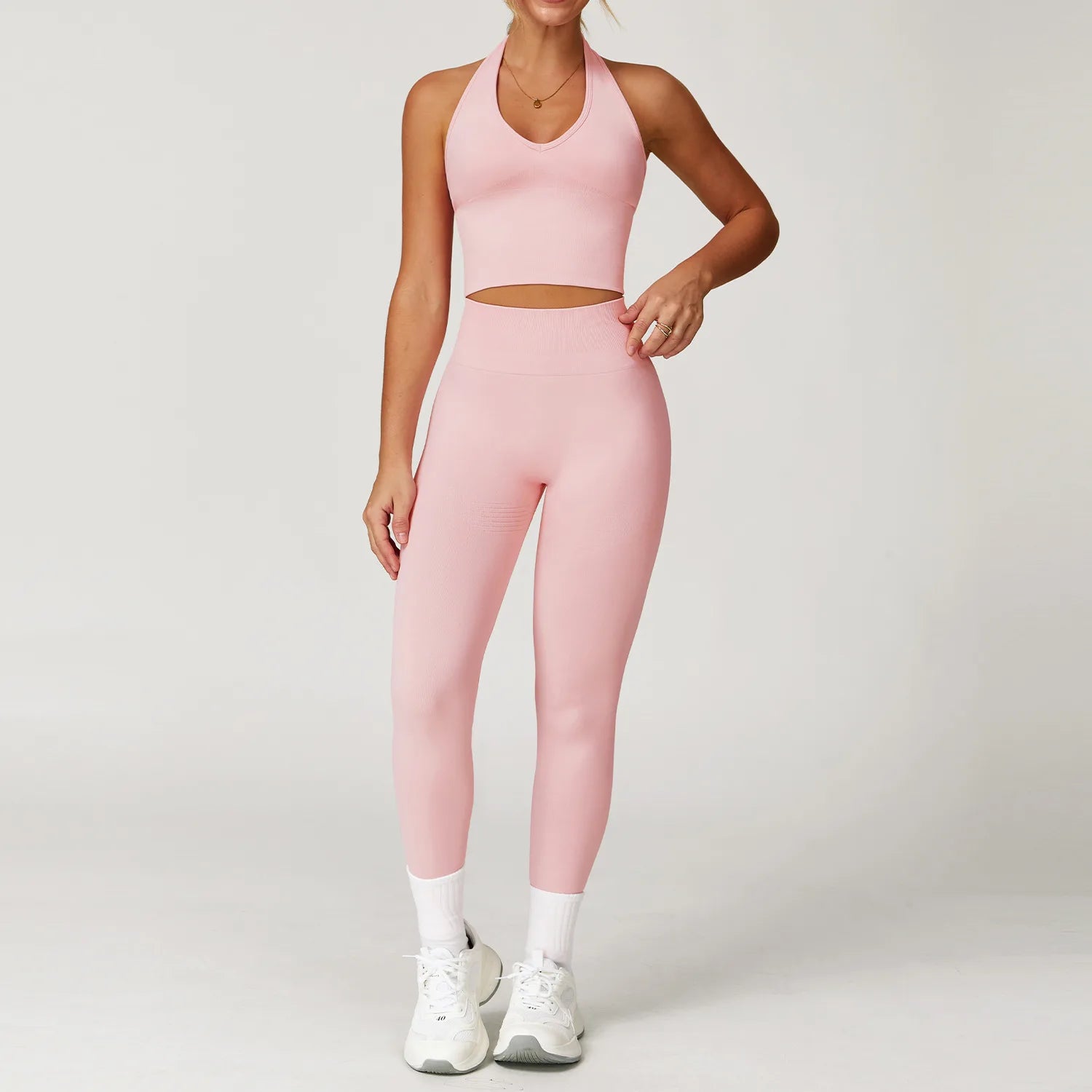 2/3/4PCS Yoga Set Gym Clothes Sportswear Seamless Yoga Suits For Women Fitness Long Sleeved Tracksuits Sports Bra Gym Leggings Peach Powder Set 6 China Mainland