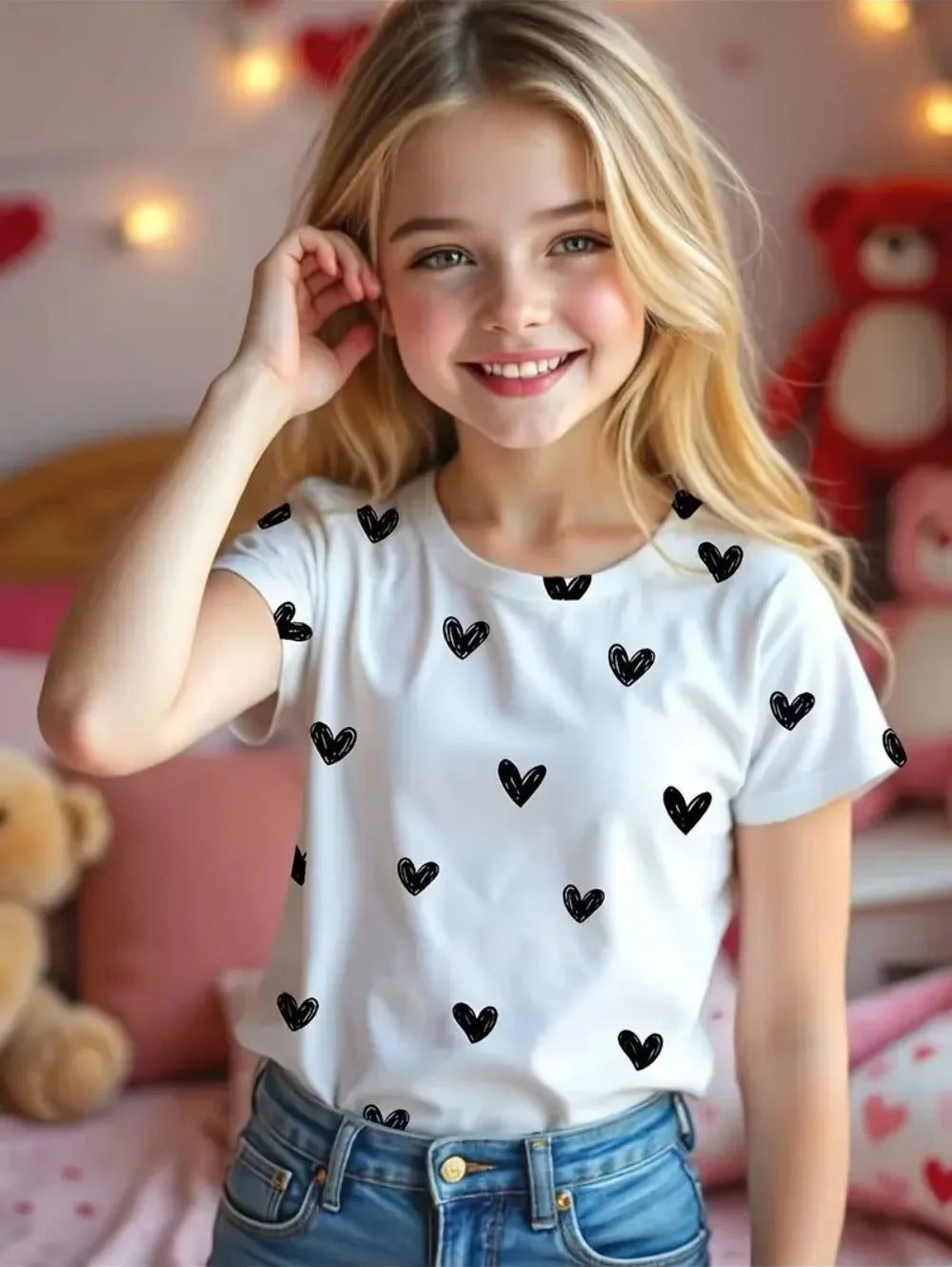 Kids Clothes Children's T-Shirt Girl Short Sleeve Top Cartoon Bow Kawaii Girls Summer Clothes Child T-Shirt Children's Clothing TXS00ZM8
