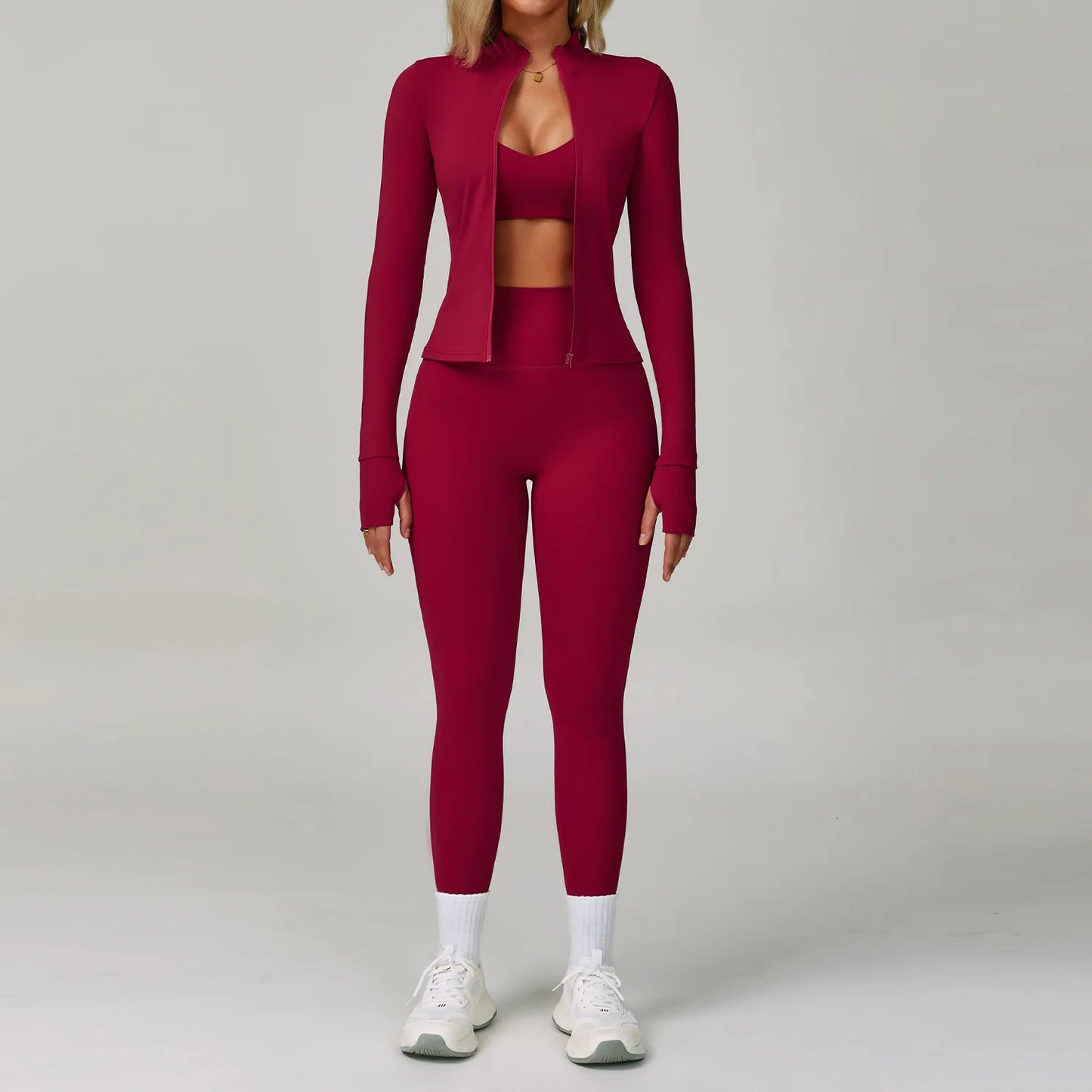 2-3PCS Yoga Suit Women Tracksuit Sports Bra High Waist Leggings Shorts Outfit Gym Set Fitness Push Up Workout Clothes Sportswear Rose red Set 1 China Mainland