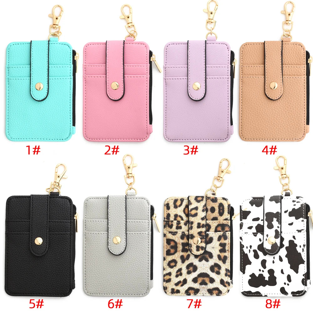 Silicone bead pu leather key chain wristlet id credit card holder keychain wallet for women with bangle bracelet