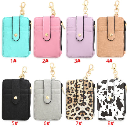 Silicone bead pu leather key chain wristlet id credit card holder keychain wallet for women with bangle bracelet