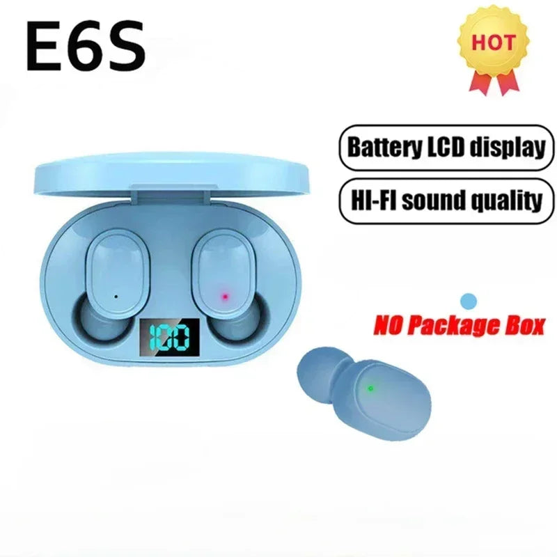 E6S TWS Bluetooth Earphones Wireless Noise Cancelling Headset with Microphone Waterproof In-Ear Earbuds for Sports And Video Game blue