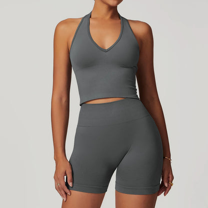 2/3/4PCS Yoga Set Gym Clothes Sportswear Seamless Yoga Suits For Women Fitness Long Sleeved Tracksuits Sports Bra Gym Leggings Dark gray Set 5 China Mainland
