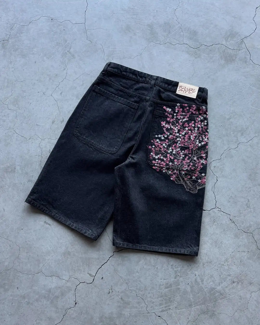 Vintage Low Waist Hip Hop Cherry Blossom Embroidered Jeans  Wide Leg Trousers Y2K Clothes Mens Womes Embroidered Baggy Jeans