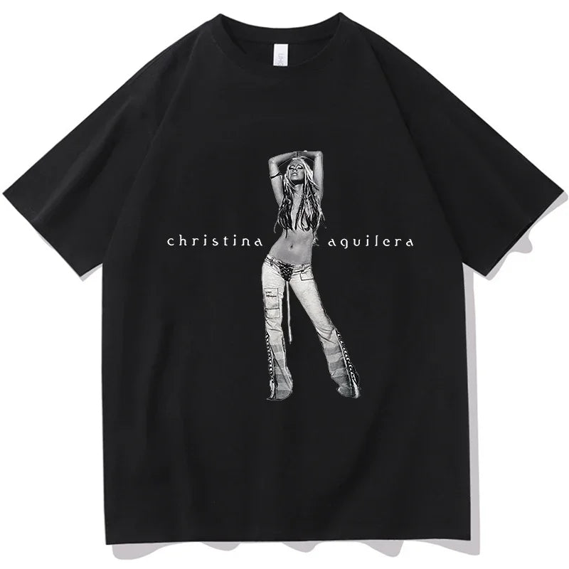The 25th Anniversary of Christina Aguilera T-Shirt Unisex Fashion Men Women 100% Cotton Tee Shirt Graphic Aesthetic Tops Clothes H867-black