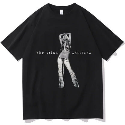 The 25th Anniversary of Christina Aguilera T-Shirt Unisex Fashion Men Women 100% Cotton Tee Shirt Graphic Aesthetic Tops Clothes H867-black