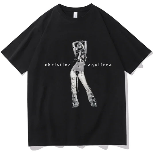 The 25th Anniversary of Christina Aguilera T-Shirt Unisex Fashion Men Women 100% Cotton Tee Shirt Graphic Aesthetic Tops Clothes H867-black