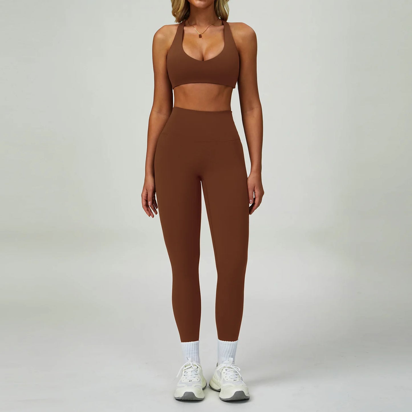 2-3PCS Yoga Suit Women Tracksuit Sports Bra High Waist Leggings Shorts Outfit Gym Set Fitness Push Up Workout Clothes Sportswear Sand brown Set 2 China Mainland