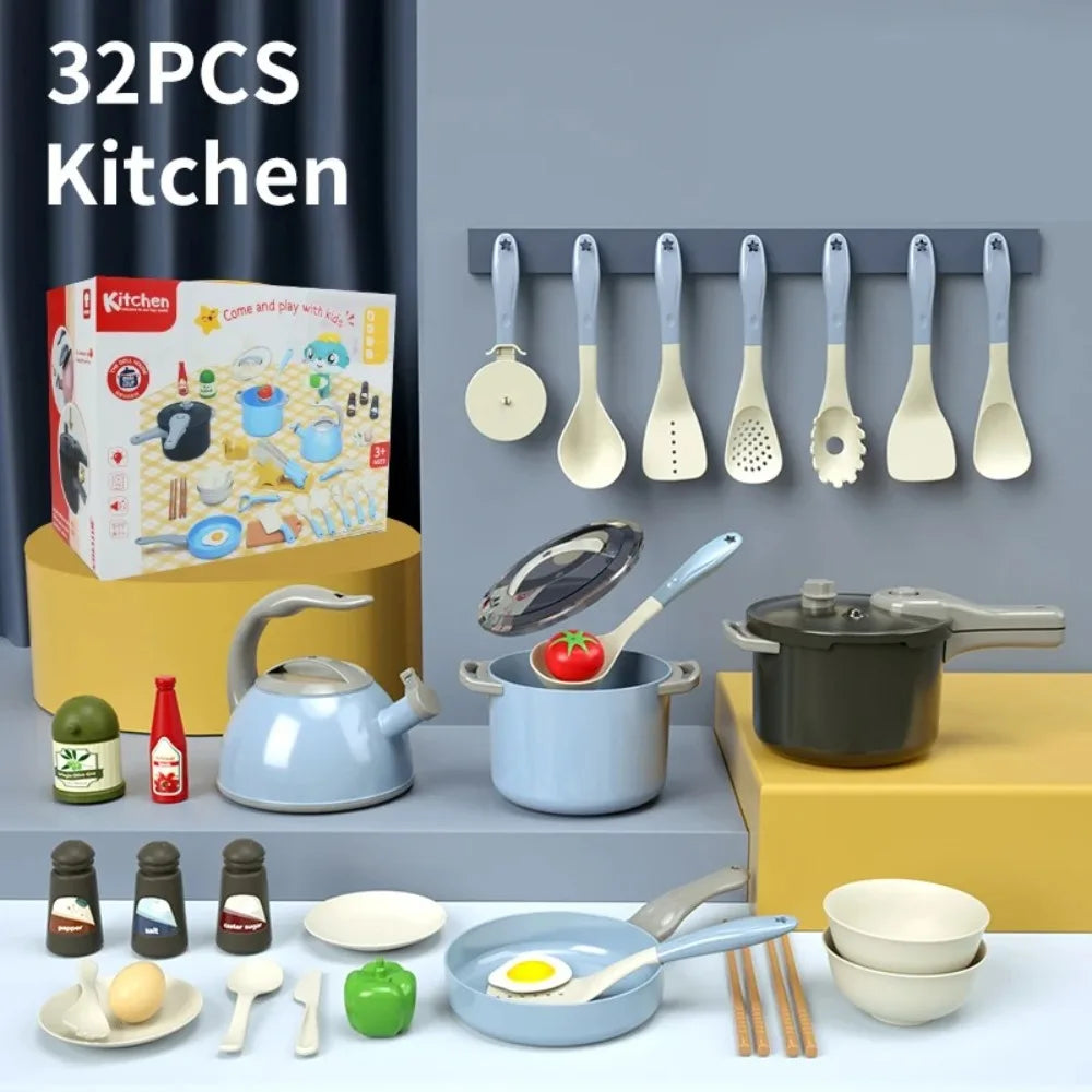 Kids Play Kitchen Set Pretend Play Cooking Toys Set Kitchen Toy Playset For Toddlers Pots And Pans Role Playing Toys Gift Blue