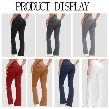 Women's High Waisted Flared Yoga Pants with Pockets Tummy Control Bootcut Leggings for Gym Fitness Casual Wear